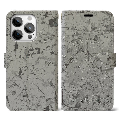 【ウルヴァーハンプトン（イギリス）】地図柄iPhoneケース（手帳タイプ）モノトーン・iPhone 14 Pro 用