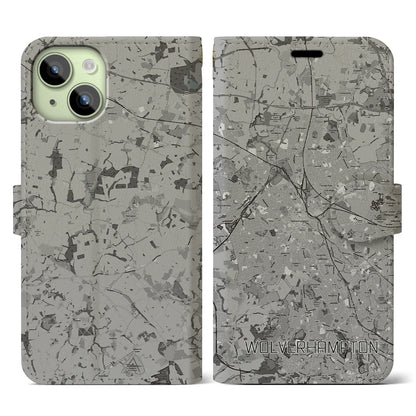 【ウルヴァーハンプトン（イギリス）】地図柄iPhoneケース（手帳タイプ）モノトーン・iPhone 15 用