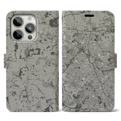 【ウルヴァーハンプトン（イギリス）】地図柄iPhoneケース（手帳タイプ）モノトーン・iPhone 15 Pro 用