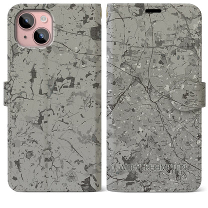 【ウルヴァーハンプトン（イギリス）】地図柄iPhoneケース（手帳タイプ）モノトーン・iPhone 15 Plus 用