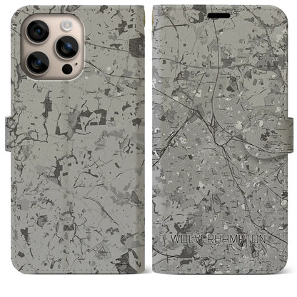【ウルヴァーハンプトン（イギリス）】地図柄iPhoneケース（手帳タイプ）モノトーン・iPhone 16 Plus 用
