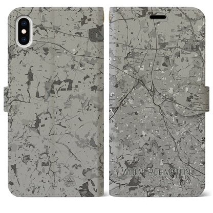 【ウルヴァーハンプトン（イギリス）】地図柄iPhoneケース（手帳タイプ）モノトーン・iPhone XS Max 用