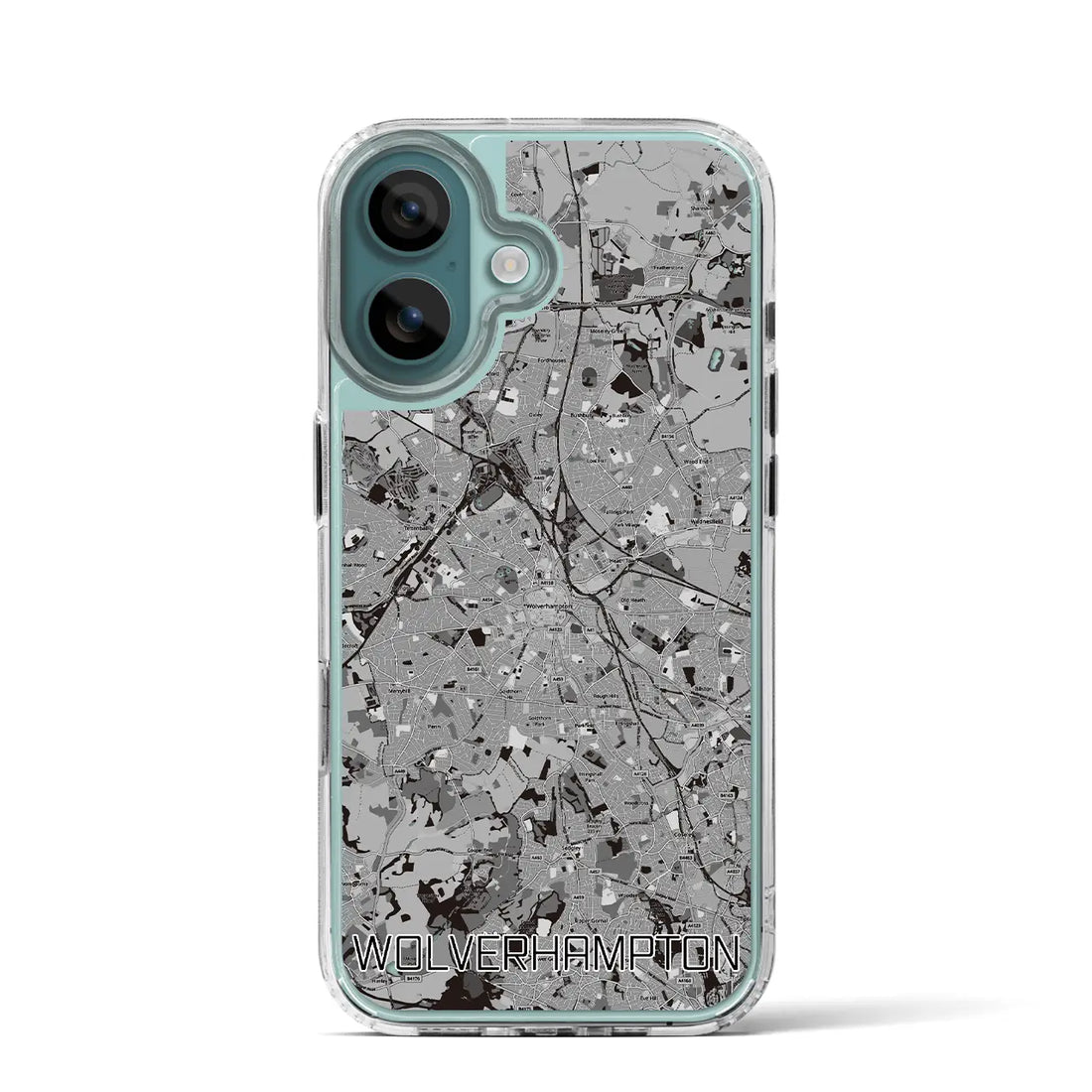 【ウルヴァーハンプトン(イギリス)】地図柄iPhoneケース(MagSafeタイプ)モノトーン・iPhone 16 Pro 用