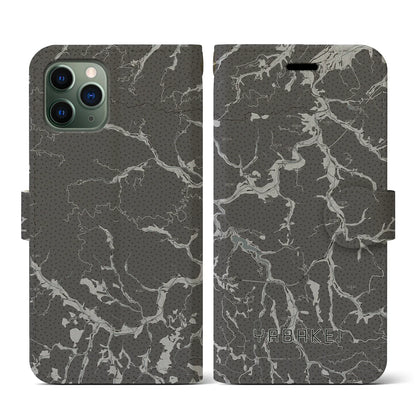 【耶馬渓（大分県）】地図柄iPhoneケース（手帳タイプ）モノトーン・iPhone 11 Pro 用