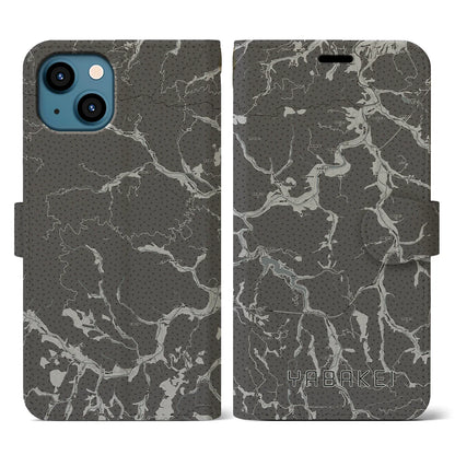 【耶馬渓（大分県）】地図柄iPhoneケース（手帳タイプ）モノトーン・iPhone 13 用