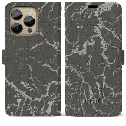 【耶馬渓（大分県）】地図柄iPhoneケース（手帳タイプ）モノトーン・iPhone 14 Pro Max 用