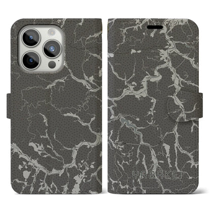 【耶馬渓（大分県）】地図柄iPhoneケース（手帳タイプ）モノトーン・iPhone 15 Pro 用