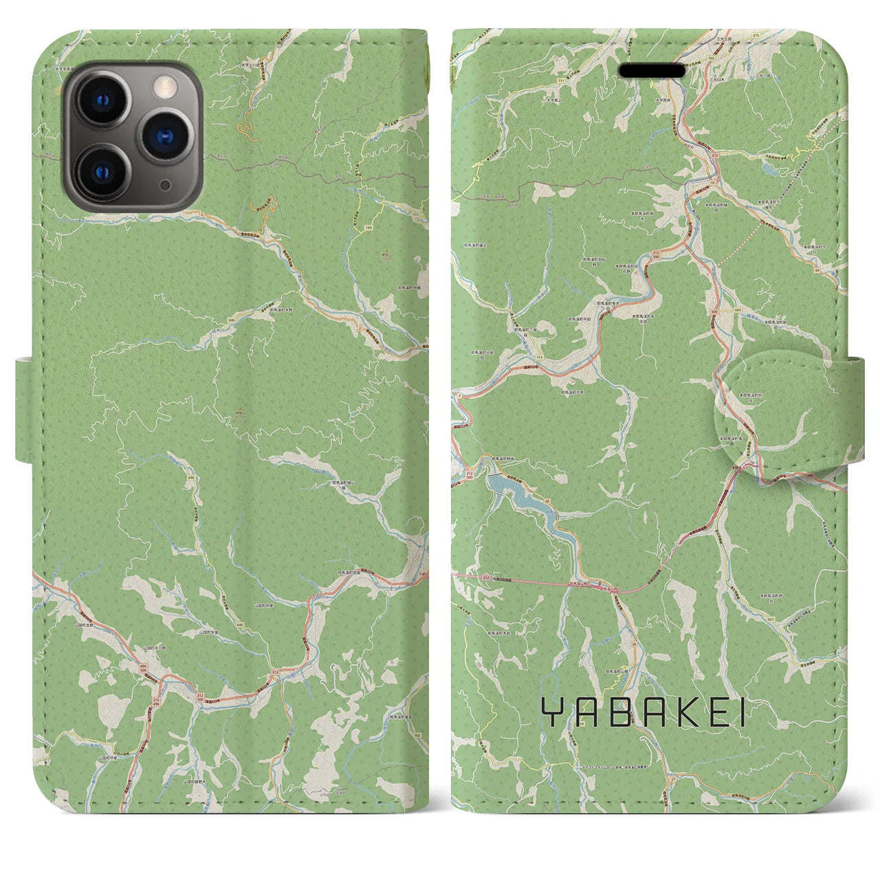 【耶馬渓（大分県）】地図柄iPhoneケース（手帳タイプ）ナチュラル・iPhone 11 Pro Max 用