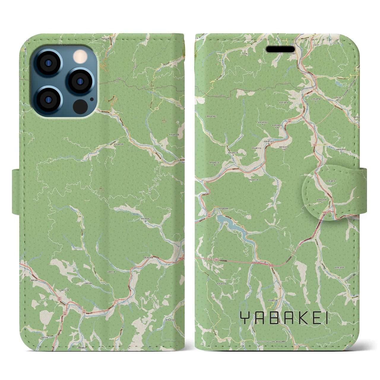 【耶馬渓（大分県）】地図柄iPhoneケース（手帳タイプ）ナチュラル・iPhone 12 / 12 Pro 用