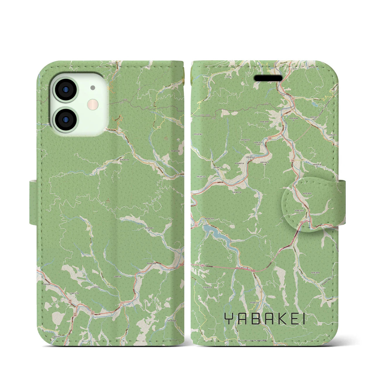 【耶馬渓（大分県）】地図柄iPhoneケース（手帳タイプ）ナチュラル・iPhone 12 mini 用