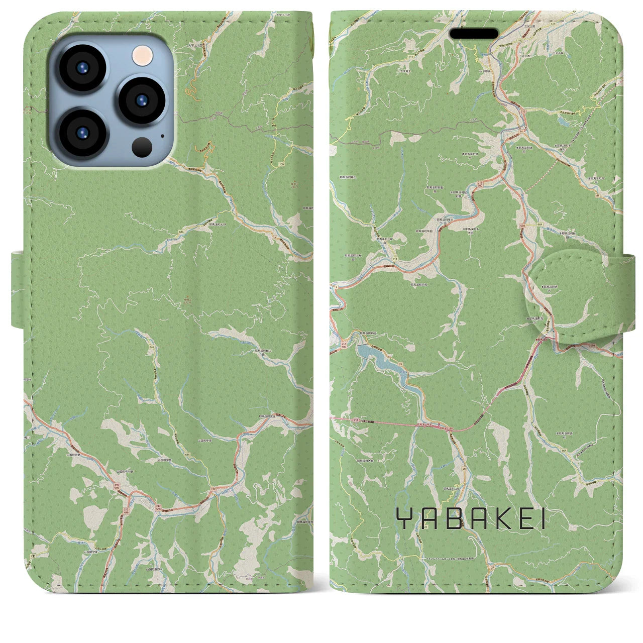 【耶馬渓（大分県）】地図柄iPhoneケース（手帳タイプ）ナチュラル・iPhone 13 Pro Max 用