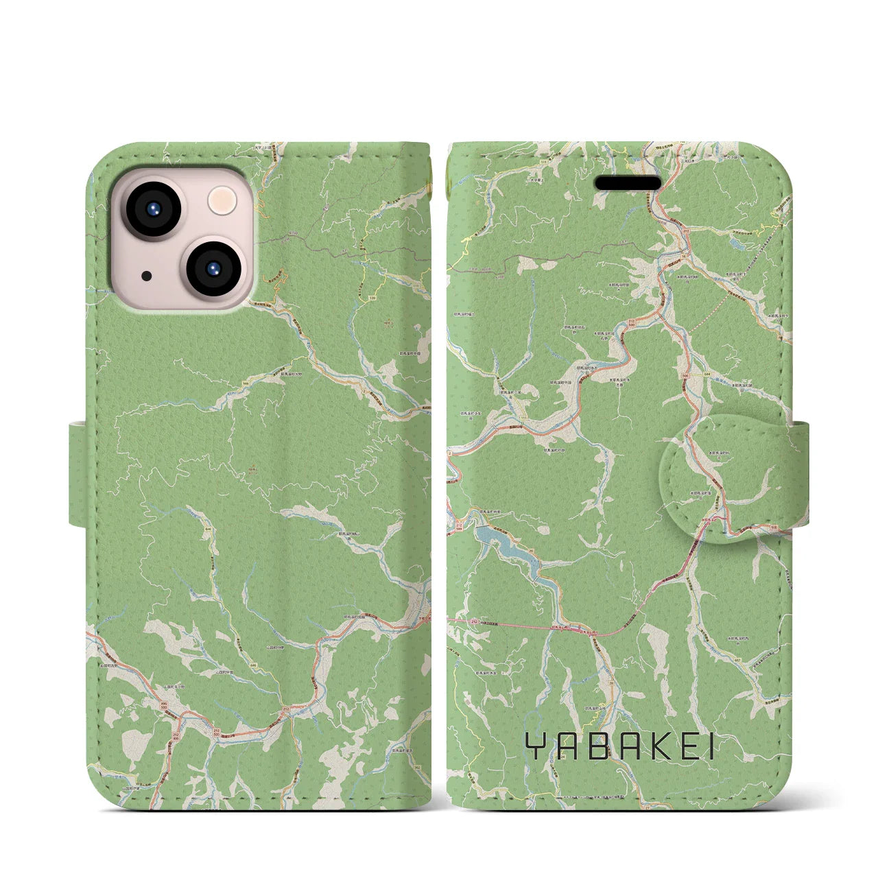 【耶馬渓（大分県）】地図柄iPhoneケース（手帳タイプ）ナチュラル・iPhone 13 mini 用