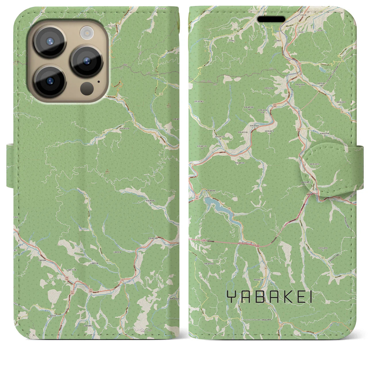 【耶馬渓（大分県）】地図柄iPhoneケース（手帳タイプ）ナチュラル・iPhone 14 Pro Max 用