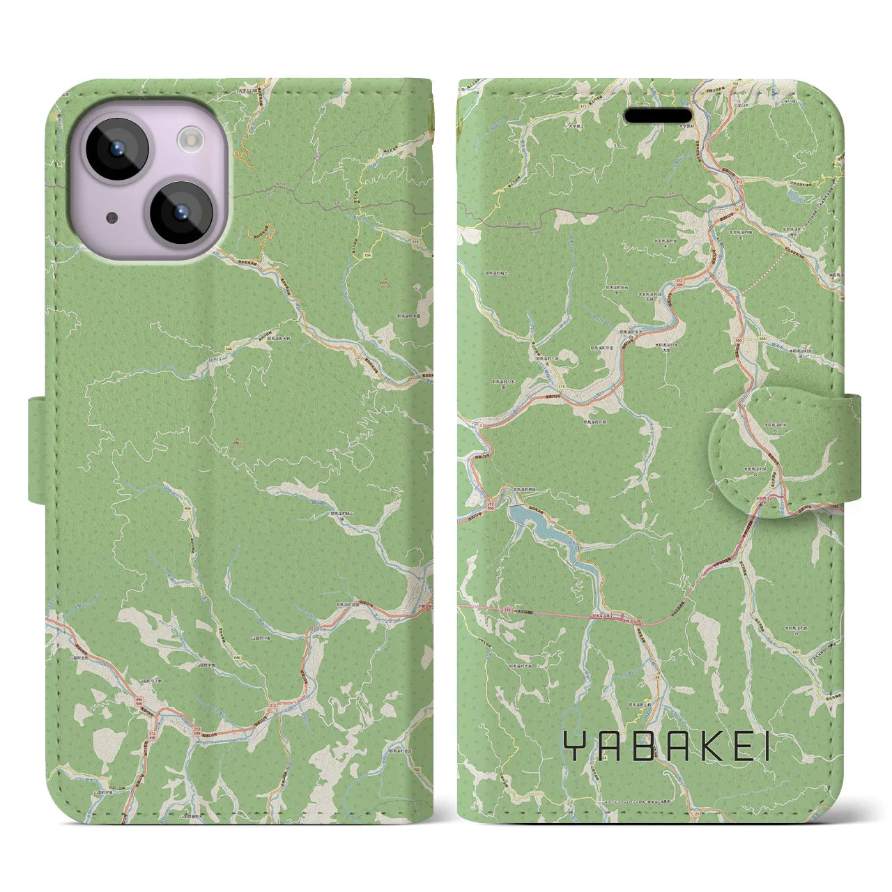 【耶馬渓（大分県）】地図柄iPhoneケース（手帳タイプ）ナチュラル・iPhone 14 用