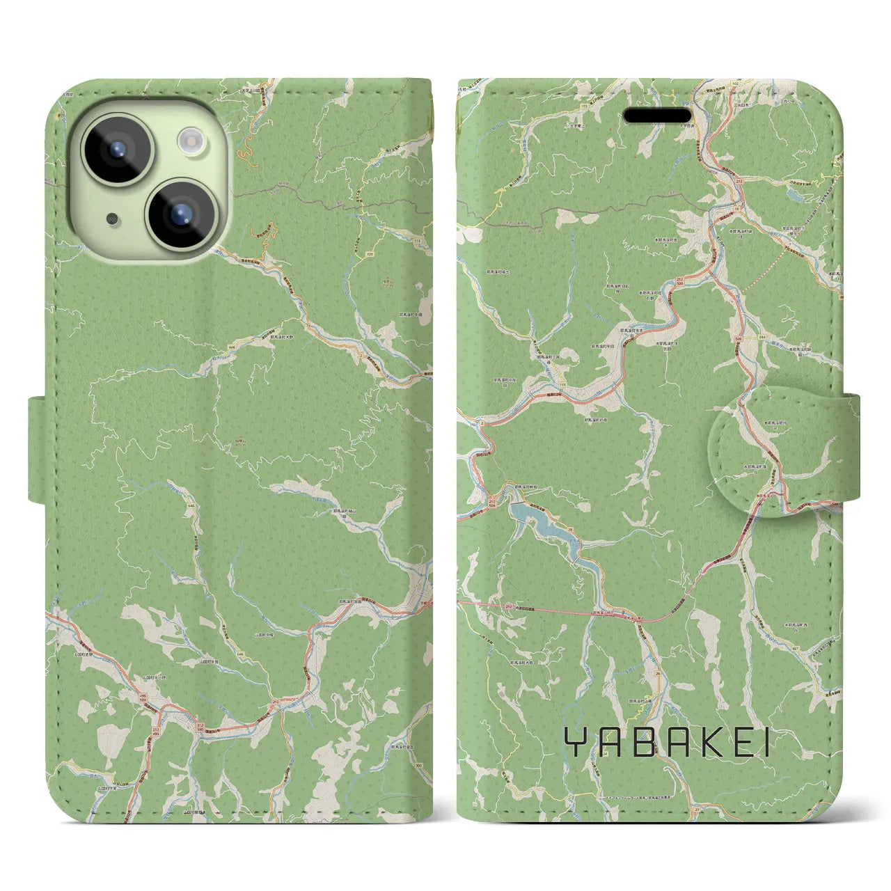 【耶馬渓（大分県）】地図柄iPhoneケース（手帳タイプ）ナチュラル・iPhone 15 用