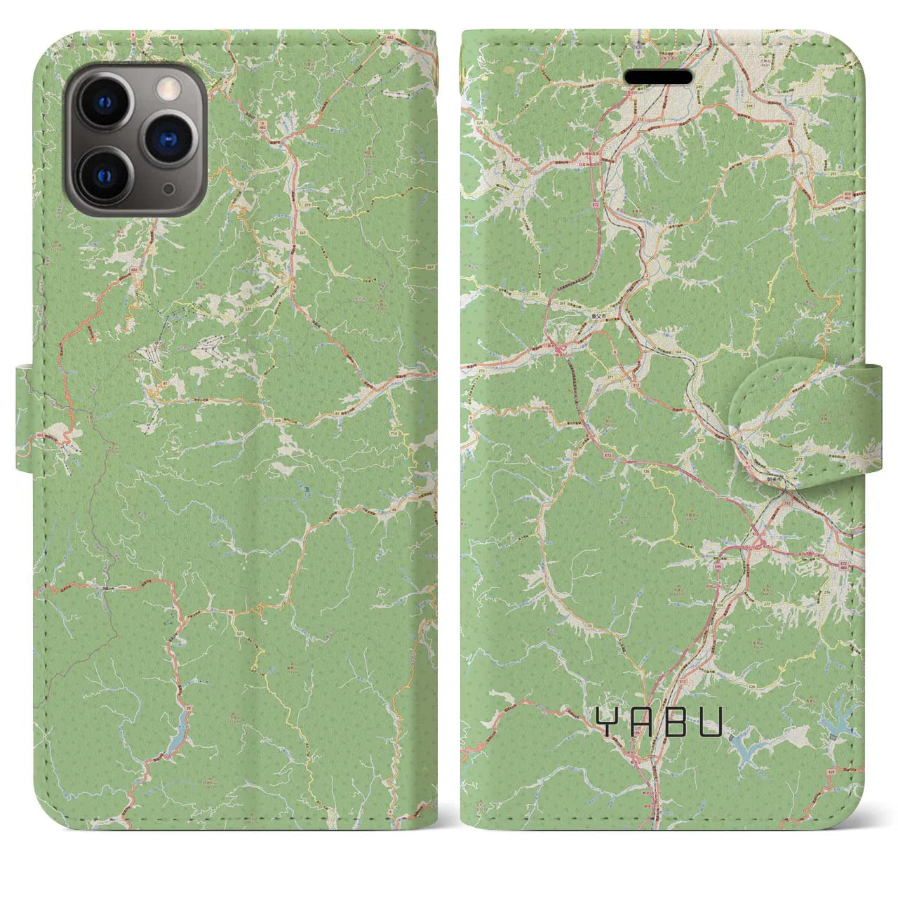 【養父（兵庫県）】地図柄iPhoneケース（手帳タイプ）ナチュラル・iPhone 11 Pro Max 用