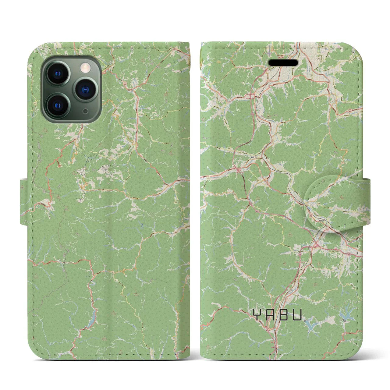 【養父（兵庫県）】地図柄iPhoneケース（手帳タイプ）ナチュラル・iPhone 11 Pro 用