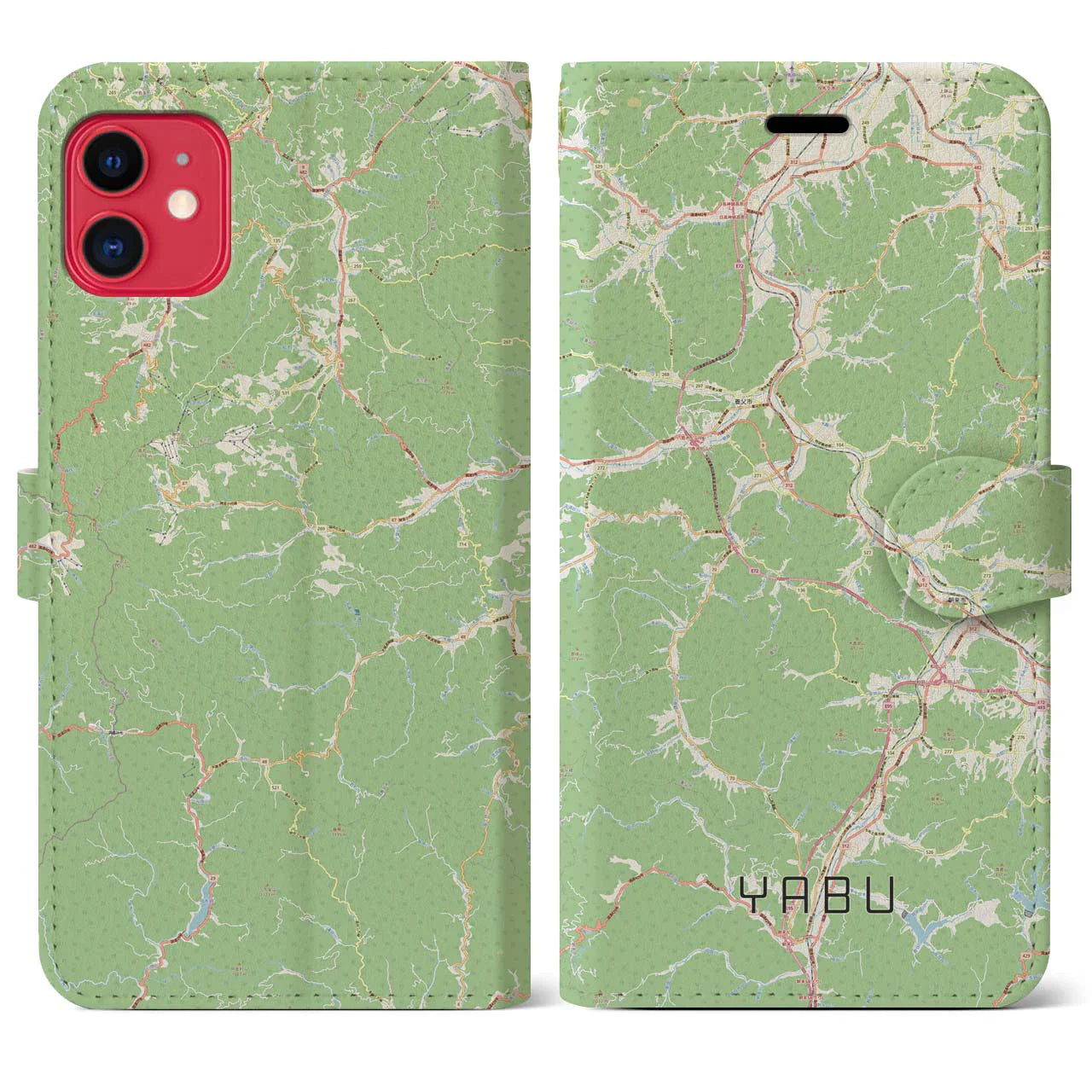 【養父（兵庫県）】地図柄iPhoneケース（手帳タイプ）ナチュラル・iPhone 11 用