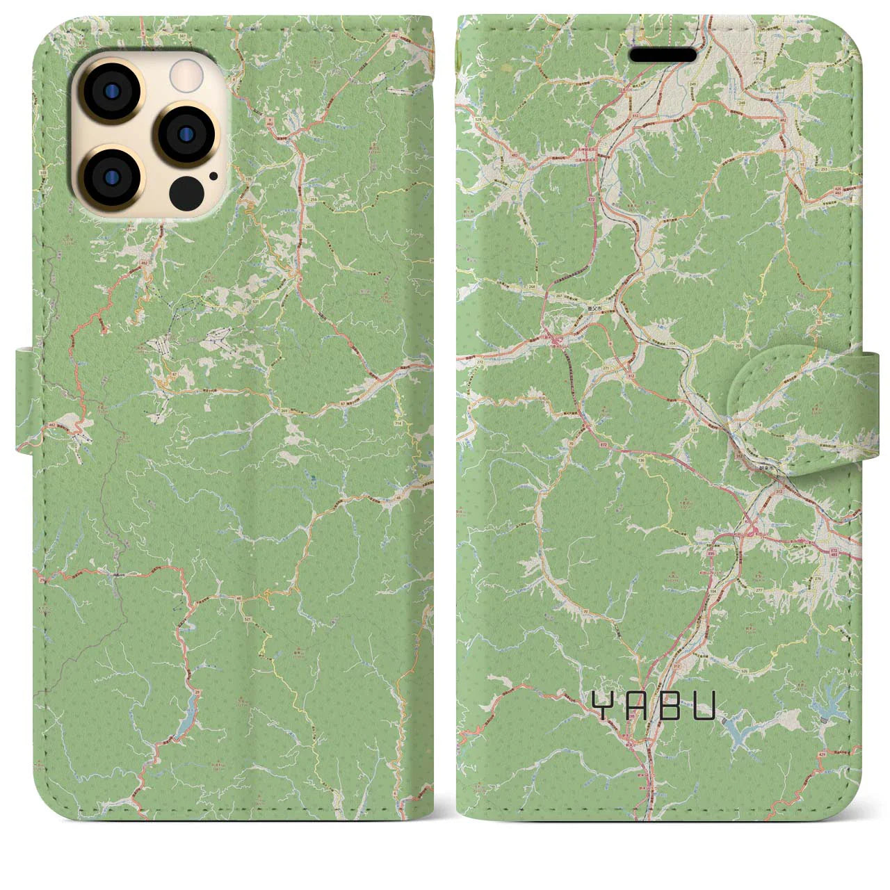 【養父（兵庫県）】地図柄iPhoneケース（手帳タイプ）ナチュラル・iPhone 12 Pro Max 用