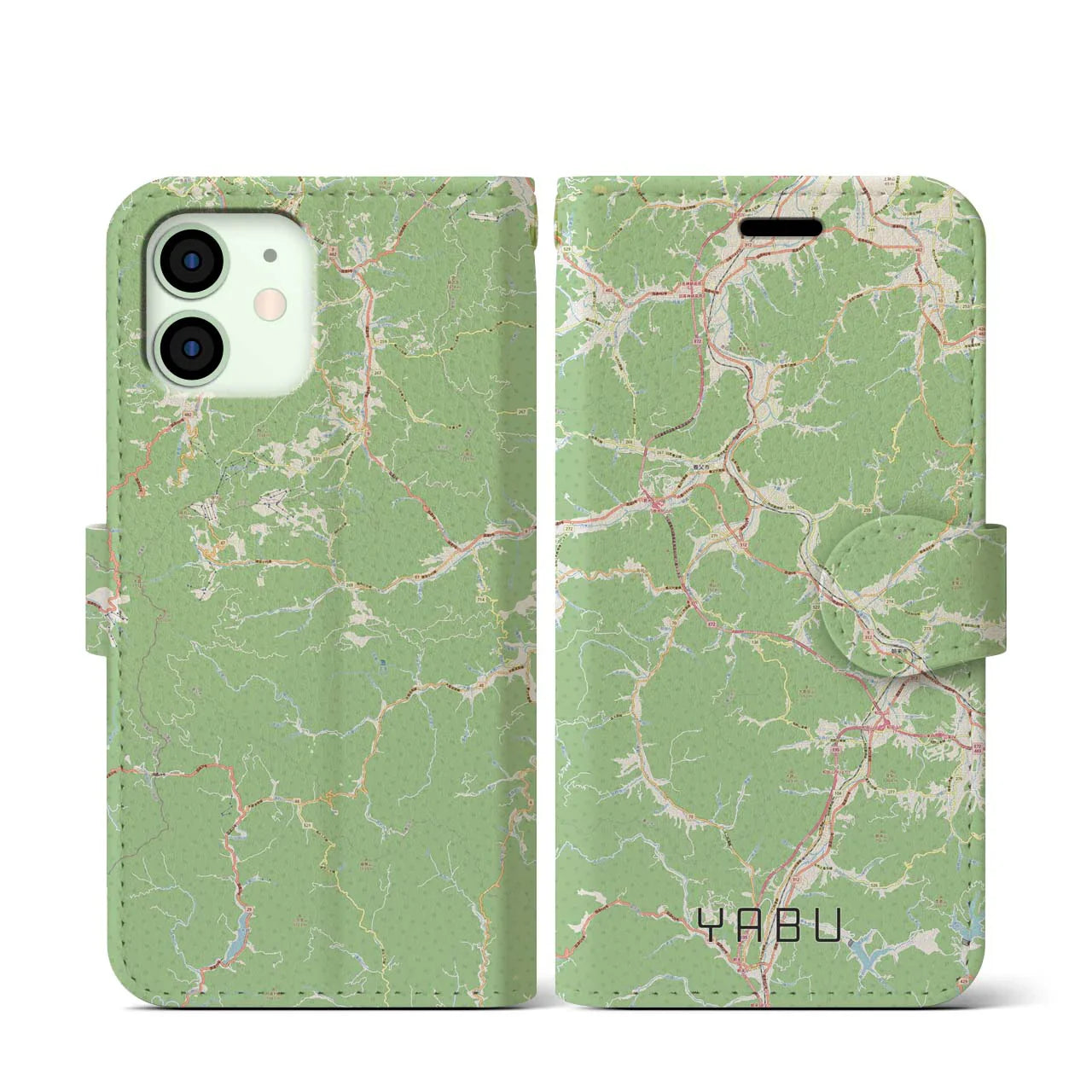 【養父（兵庫県）】地図柄iPhoneケース（手帳タイプ）ナチュラル・iPhone 12 mini 用