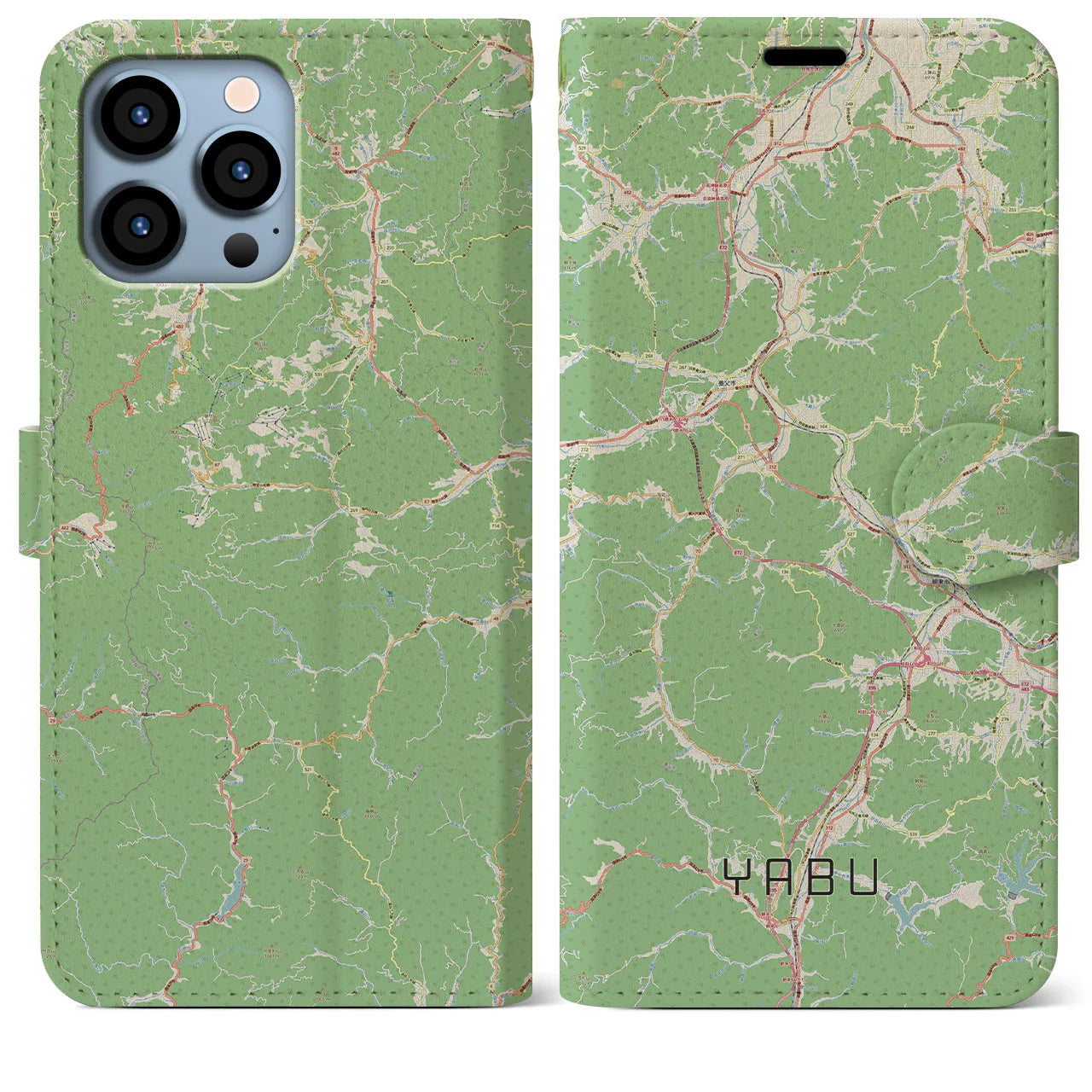 【養父（兵庫県）】地図柄iPhoneケース（手帳タイプ）ナチュラル・iPhone 13 Pro Max 用