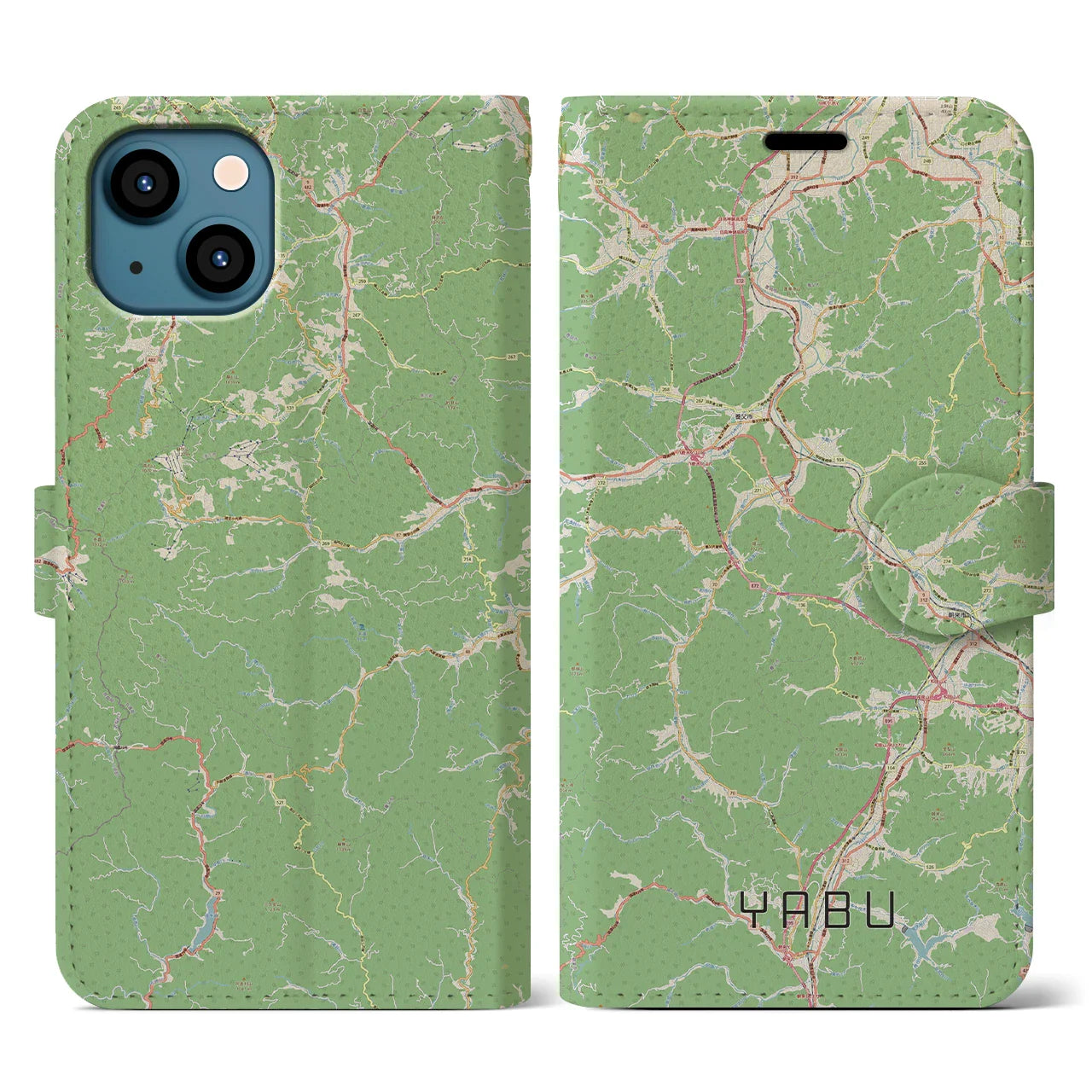 【養父（兵庫県）】地図柄iPhoneケース（手帳タイプ）ナチュラル・iPhone 13 Pro 用