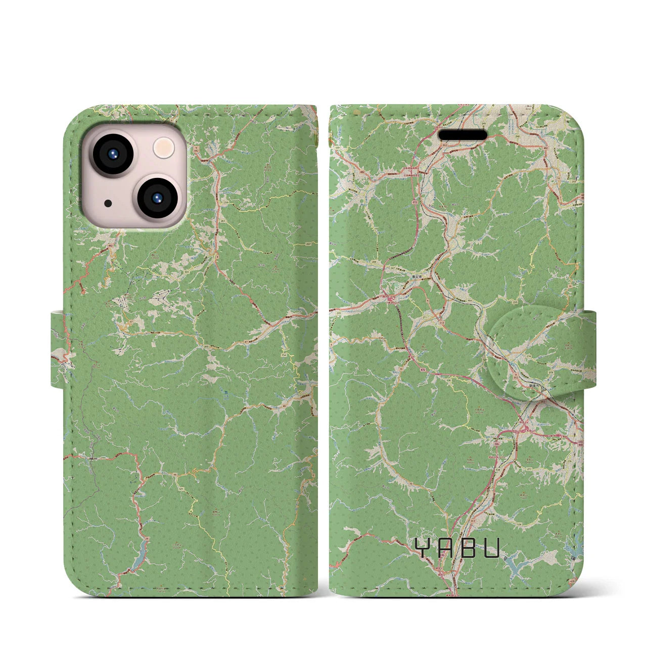 【養父（兵庫県）】地図柄iPhoneケース（手帳タイプ）ナチュラル・iPhone 13 mini 用