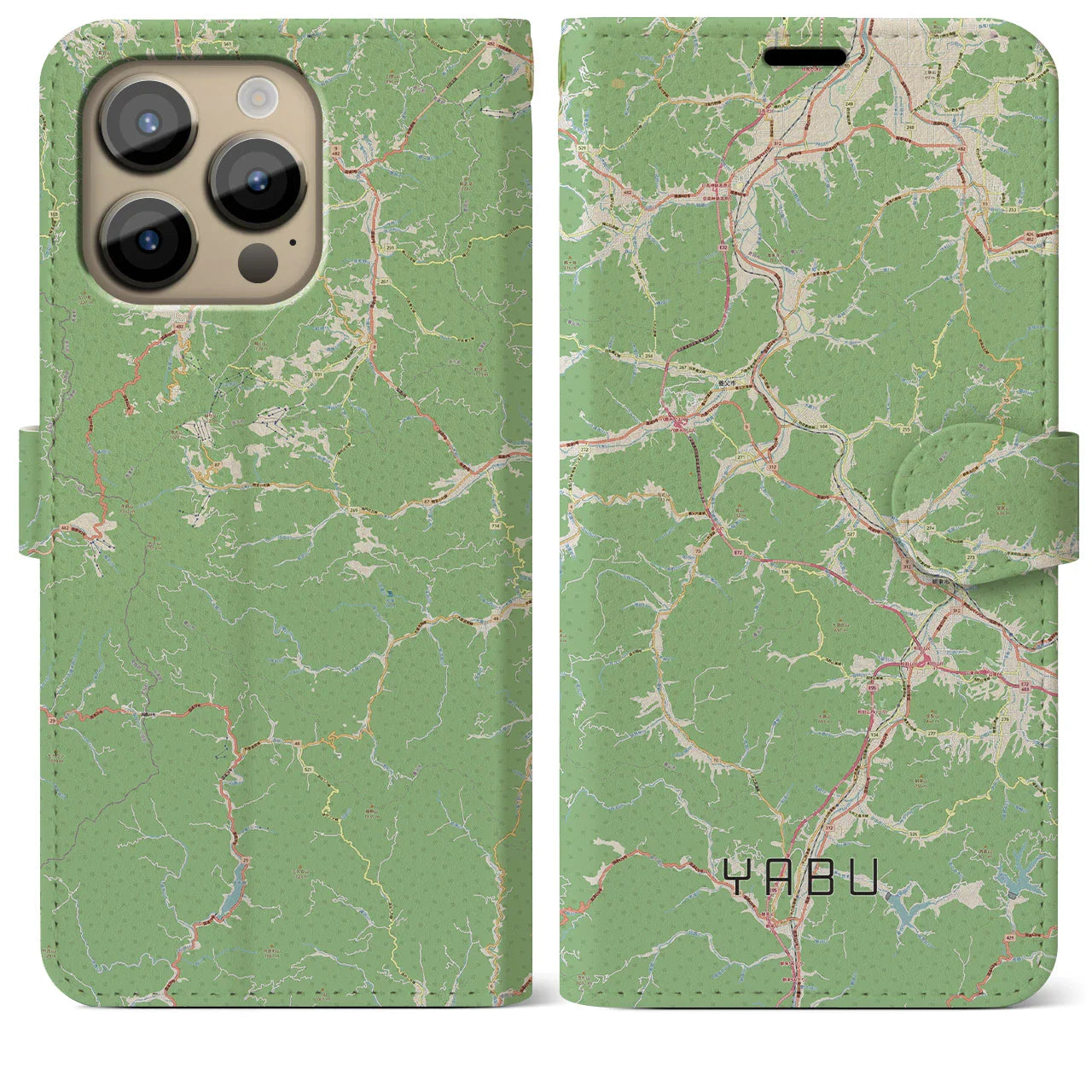 【養父（兵庫県）】地図柄iPhoneケース（手帳タイプ）ナチュラル・iPhone 14 Pro Max 用