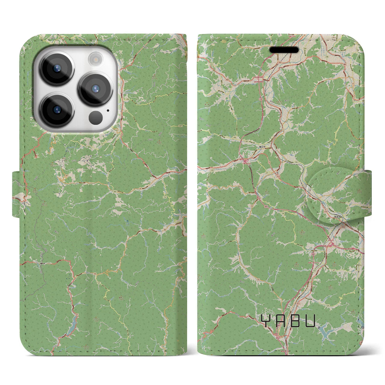 【養父（兵庫県）】地図柄iPhoneケース（手帳タイプ）ナチュラル・iPhone 14 Pro 用