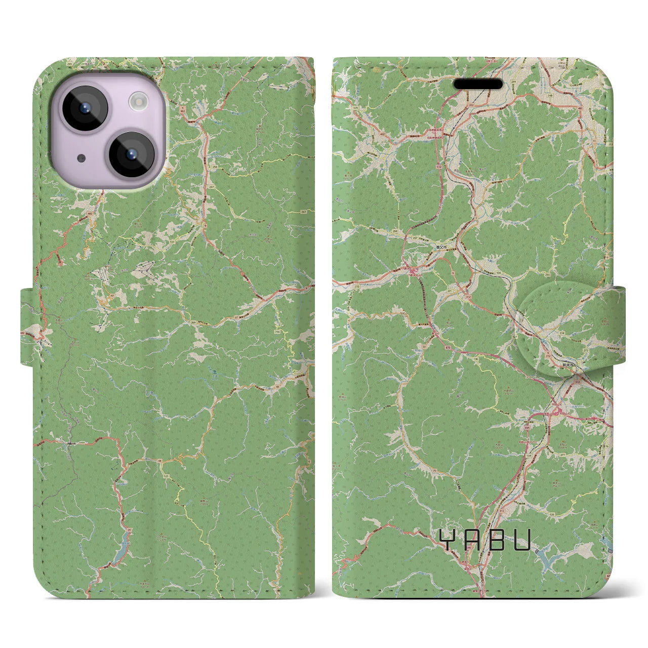 【養父（兵庫県）】地図柄iPhoneケース（手帳タイプ）ナチュラル・iPhone 14 用