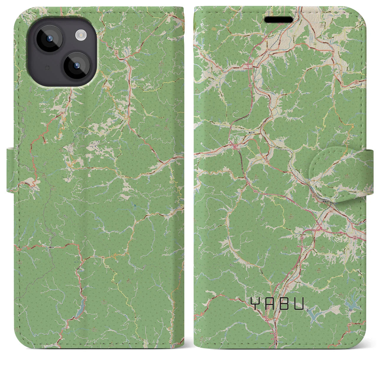 【養父（兵庫県）】地図柄iPhoneケース（手帳タイプ）ナチュラル・iPhone 14 Plus 用