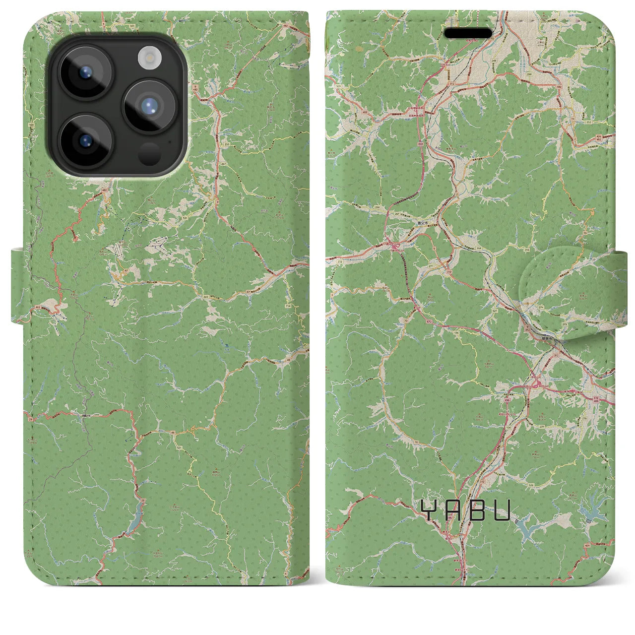 【養父（兵庫県）】地図柄iPhoneケース（手帳タイプ）ナチュラル・iPhone 15 Pro Max 用