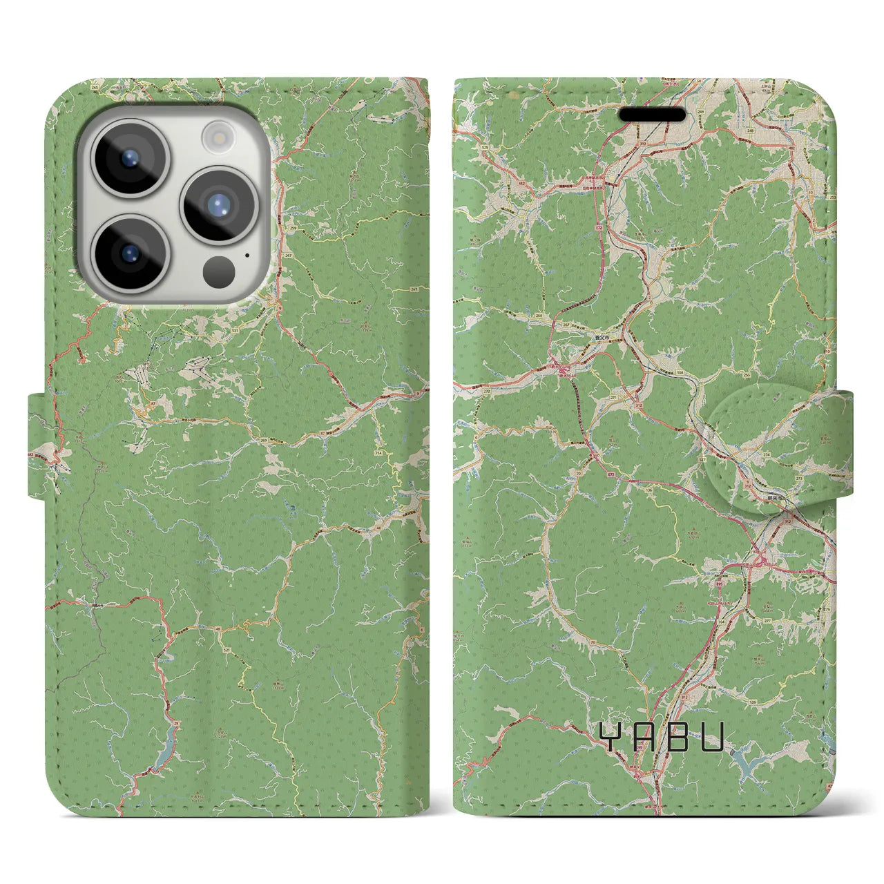 【養父（兵庫県）】地図柄iPhoneケース（手帳タイプ）ナチュラル・iPhone 15 Pro 用