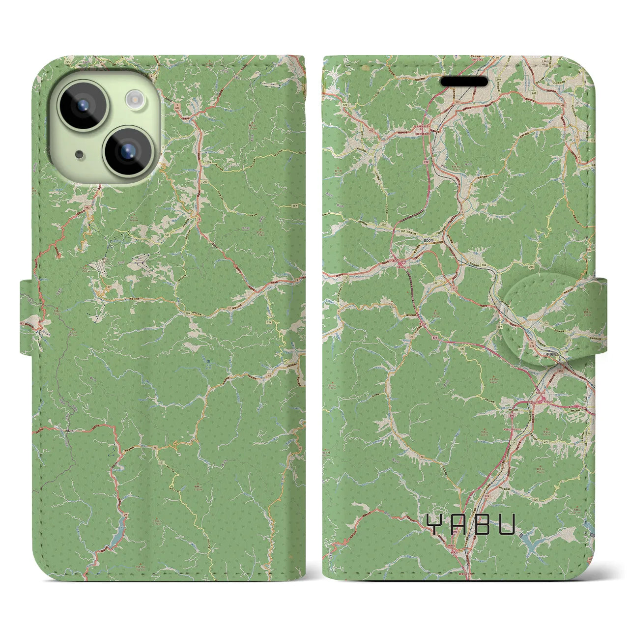 【養父（兵庫県）】地図柄iPhoneケース（手帳タイプ）ナチュラル・iPhone 15 用