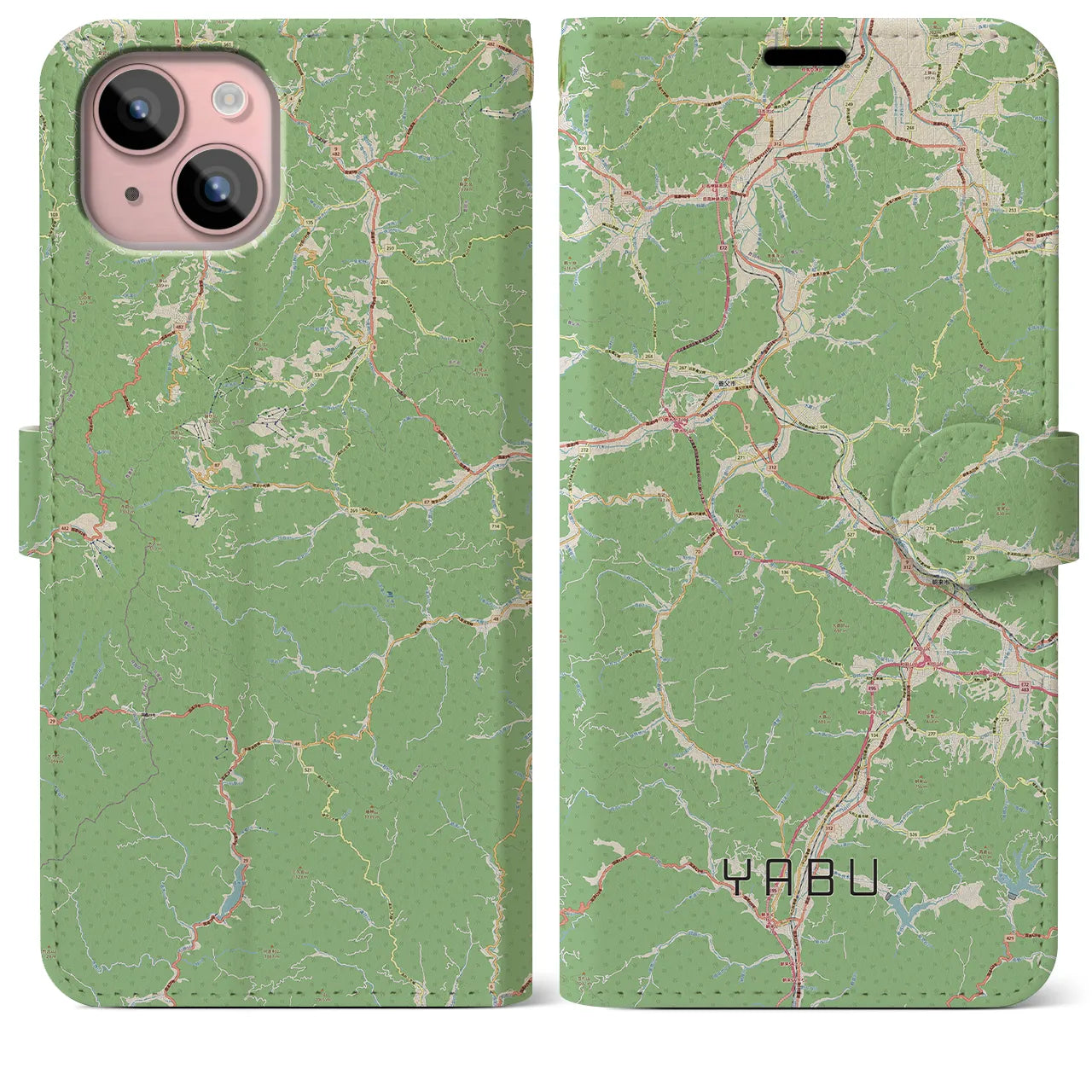 【養父（兵庫県）】地図柄iPhoneケース（手帳タイプ）ナチュラル・iPhone 15 Plus 用