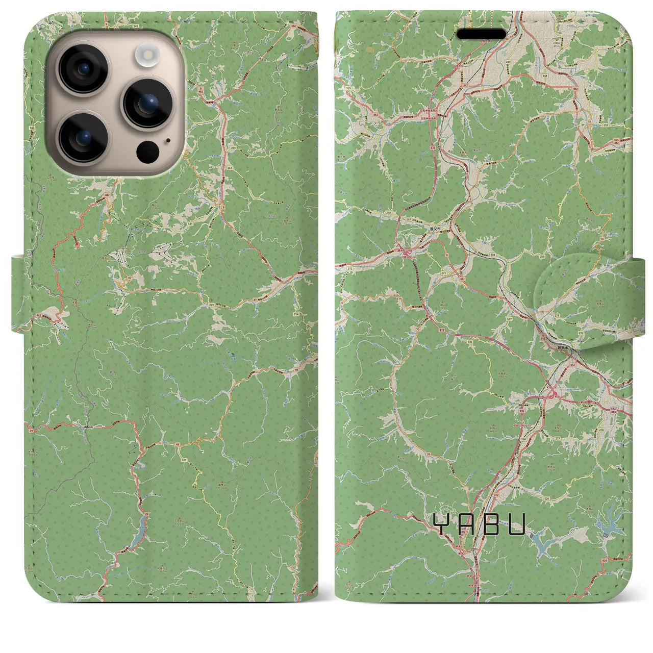 【養父（兵庫県）】地図柄iPhoneケース（手帳タイプ）ナチュラル・iPhone 16 Plus 用