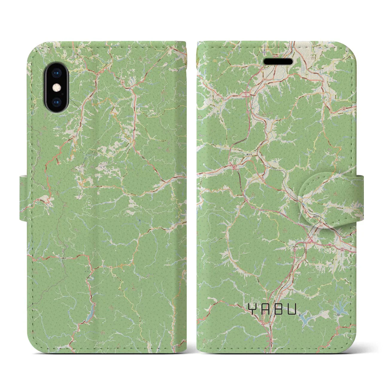 【養父（兵庫県）】地図柄iPhoneケース（手帳タイプ）ナチュラル・iPhone XS / X 用