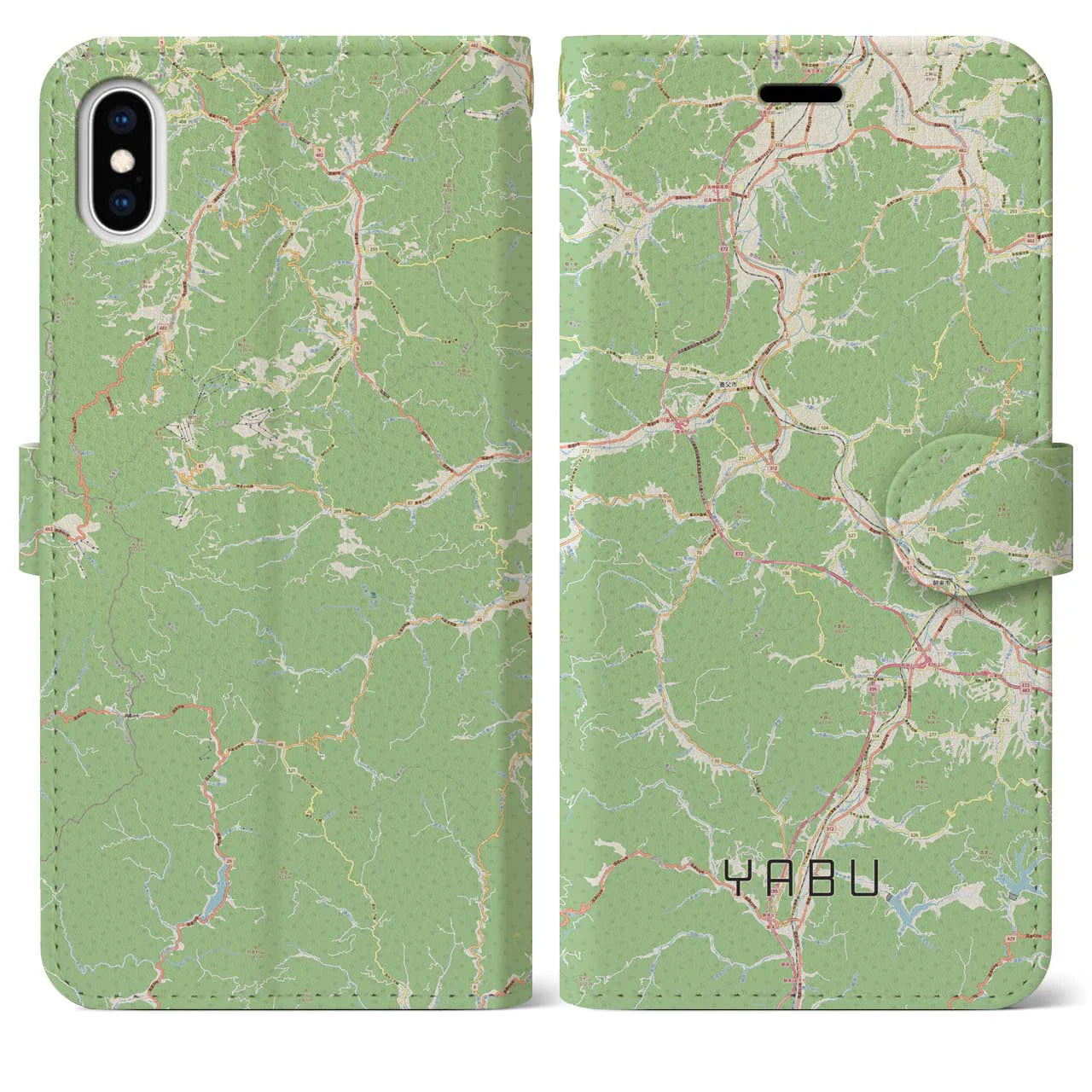 【養父（兵庫県）】地図柄iPhoneケース（手帳タイプ）ナチュラル・iPhone XS Max 用