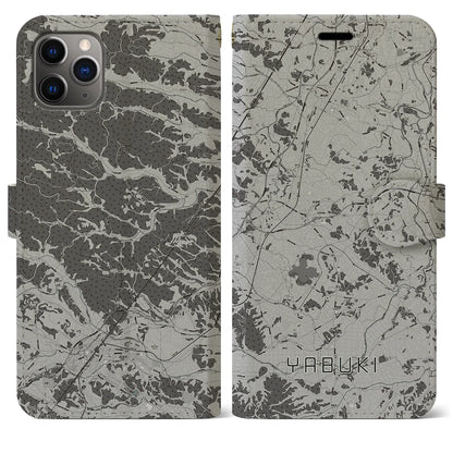 【矢吹（福島県）】地図柄iPhoneケース（手帳タイプ）モノトーン・iPhone 11 Pro Max 用