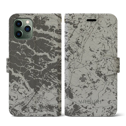 【矢吹（福島県）】地図柄iPhoneケース（手帳タイプ）モノトーン・iPhone 11 Pro 用