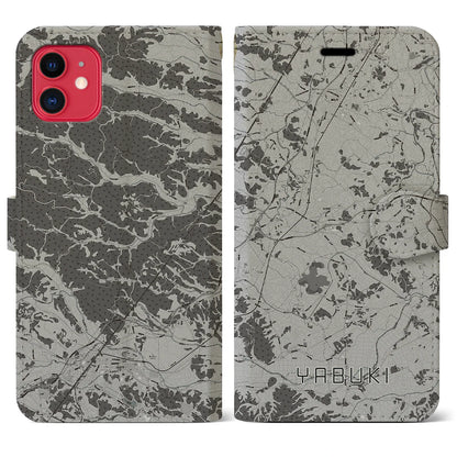 【矢吹（福島県）】地図柄iPhoneケース（手帳タイプ）モノトーン・iPhone 11 用