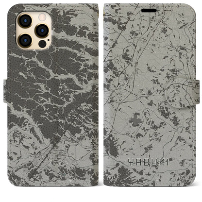 【矢吹（福島県）】地図柄iPhoneケース（手帳タイプ）モノトーン・iPhone 12 Pro Max 用