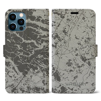 【矢吹（福島県）】地図柄iPhoneケース（手帳タイプ）モノトーン・iPhone 12 / 12 Pro 用