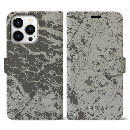 【矢吹（福島県）】地図柄iPhoneケース（手帳タイプ）モノトーン・iPhone 13 Pro 用