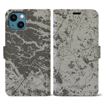 【矢吹（福島県）】地図柄iPhoneケース（手帳タイプ）モノトーン・iPhone 13 用