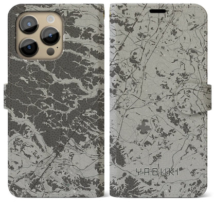 【矢吹（福島県）】地図柄iPhoneケース（手帳タイプ）モノトーン・iPhone 14 Pro Max 用