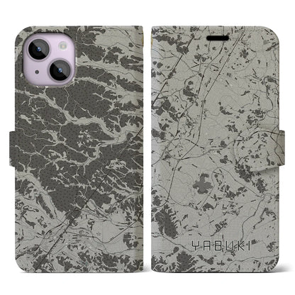 【矢吹（福島県）】地図柄iPhoneケース（手帳タイプ）モノトーン・iPhone 14 用