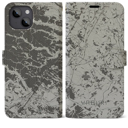 【矢吹（福島県）】地図柄iPhoneケース（手帳タイプ）モノトーン・iPhone 14 Plus 用