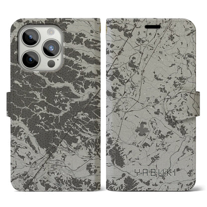 【矢吹（福島県）】地図柄iPhoneケース（手帳タイプ）モノトーン・iPhone 15 Pro 用