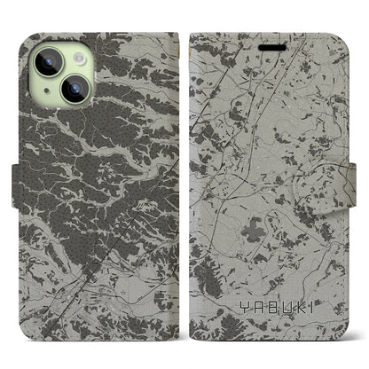 【矢吹（福島県）】地図柄iPhoneケース（手帳タイプ）モノトーン・iPhone 15 用